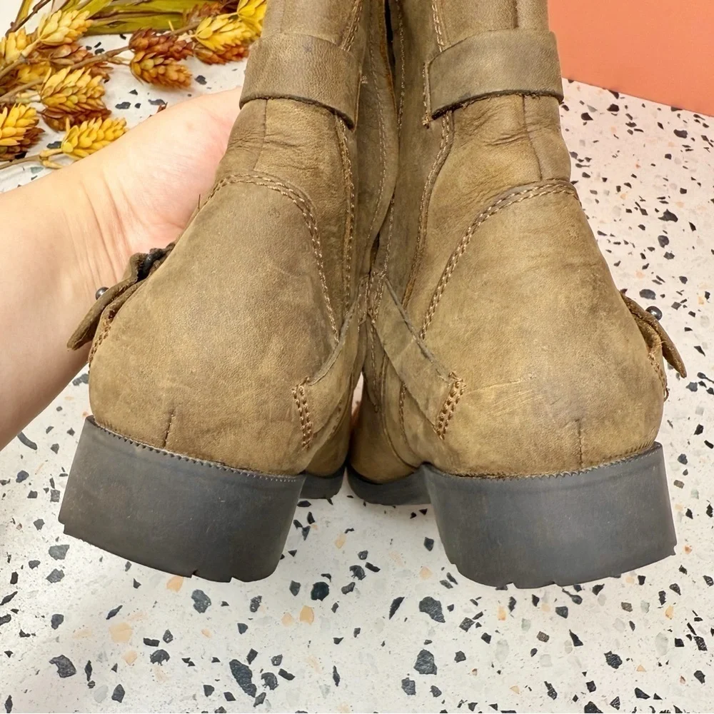 TEVA De La Vina Tall Brown Leather Riding Boots Waterproof Moto Zip Women’s Sz 6